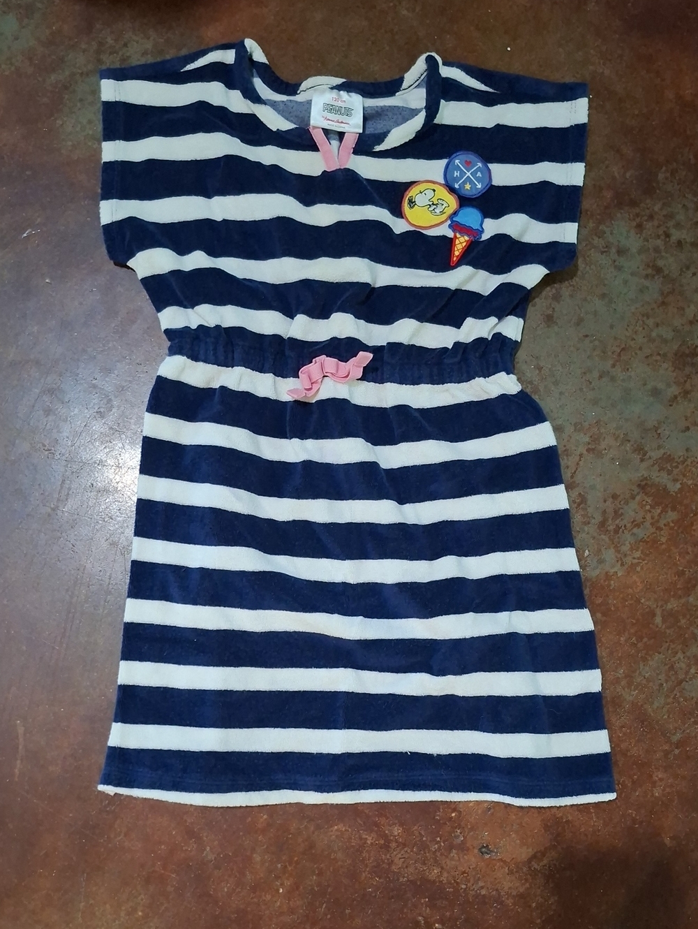 Hanna Andersson Navy and White Striped Swim Coverup with Pink Accents